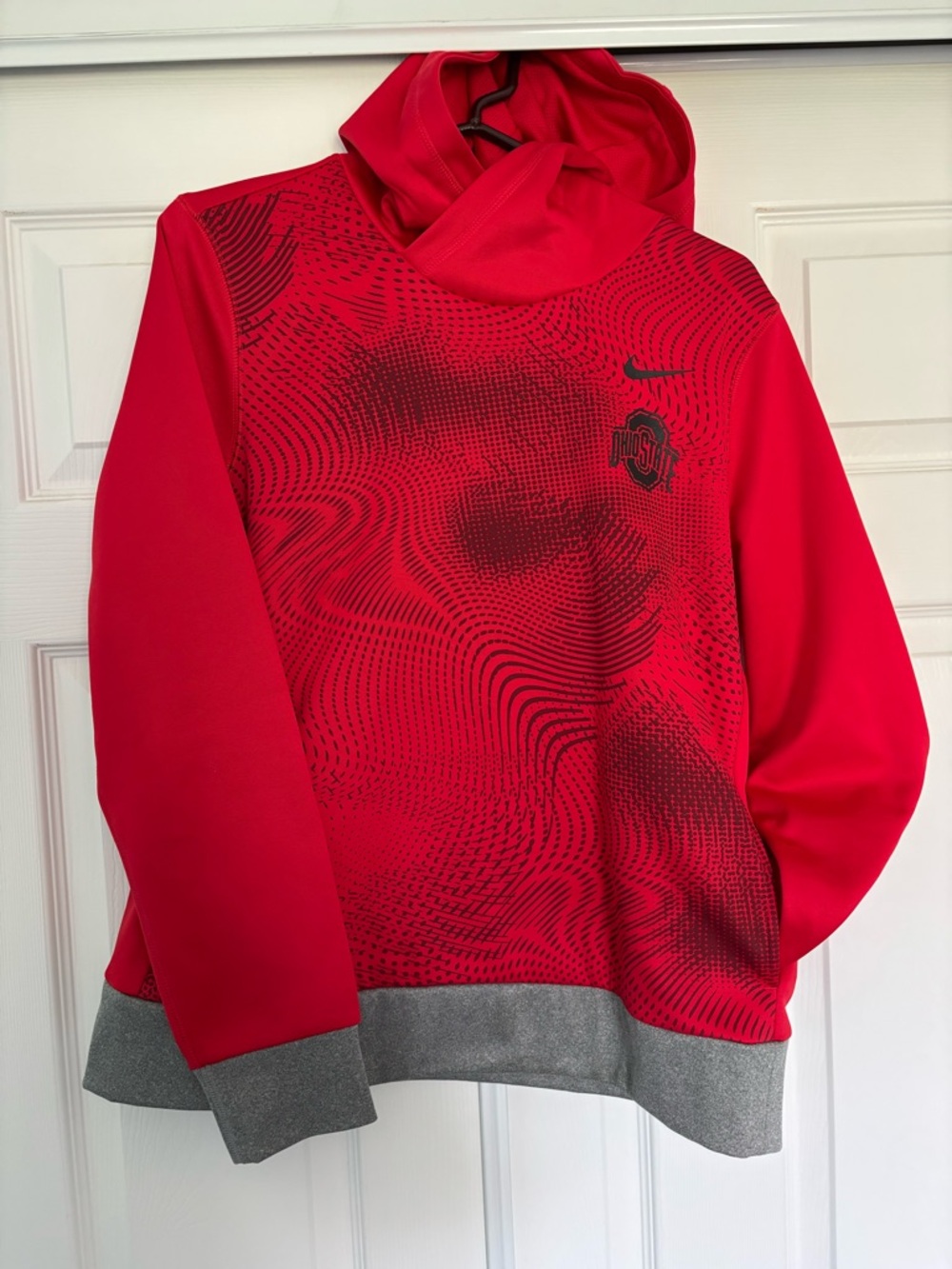 Red Ohio State Nike Hoodie with Black Detail and Gray Trim